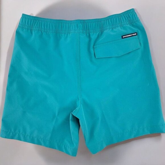 Southern Tide Boys XL-16 Quick Dry Tidal Wave Solid Turquoise Swim Trunks NEW - Picture 3 of 10